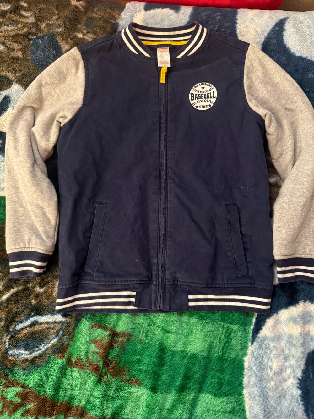 Gymboree Navy and Gray Baseball Graphic Bomber Jacket